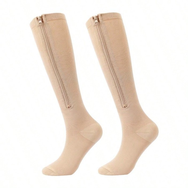 1 paire de chaussettes de compression zippées pour hommes et femmes, idéales pour le sport - hautes jusqu'au genou 15-20 mm Hg,