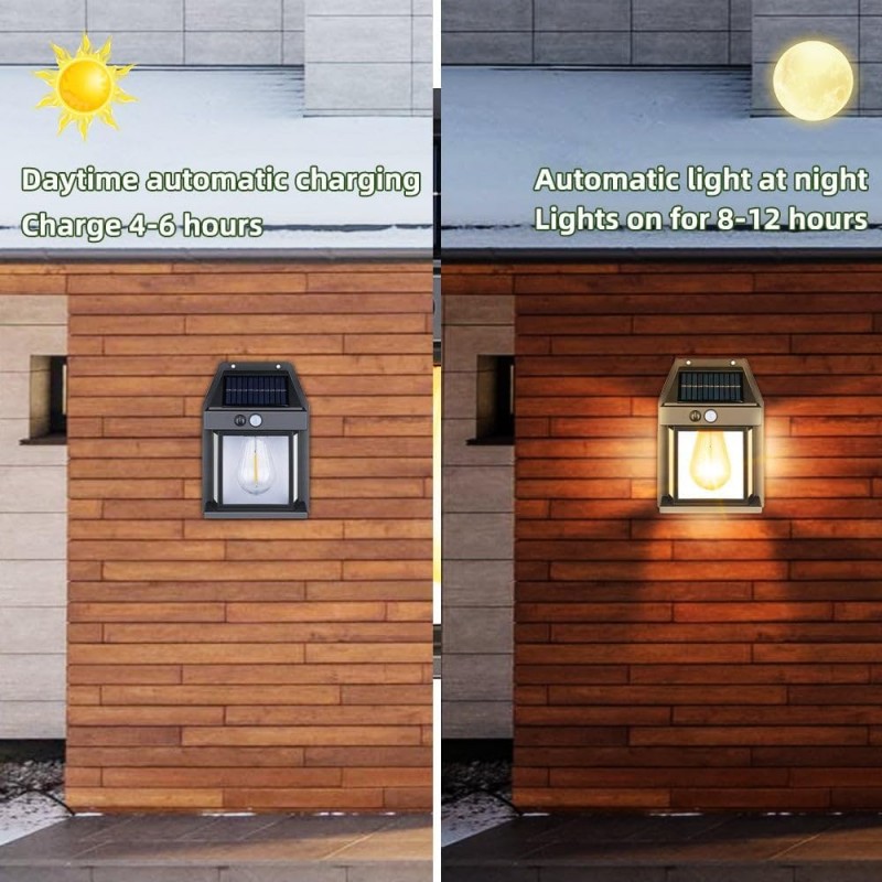 Solar Tungsten Wall Light, Outdoor Solar Induction Tungsten Wire Warm Light Wall Lamp, IP65 Waterproof Solar Security Light,