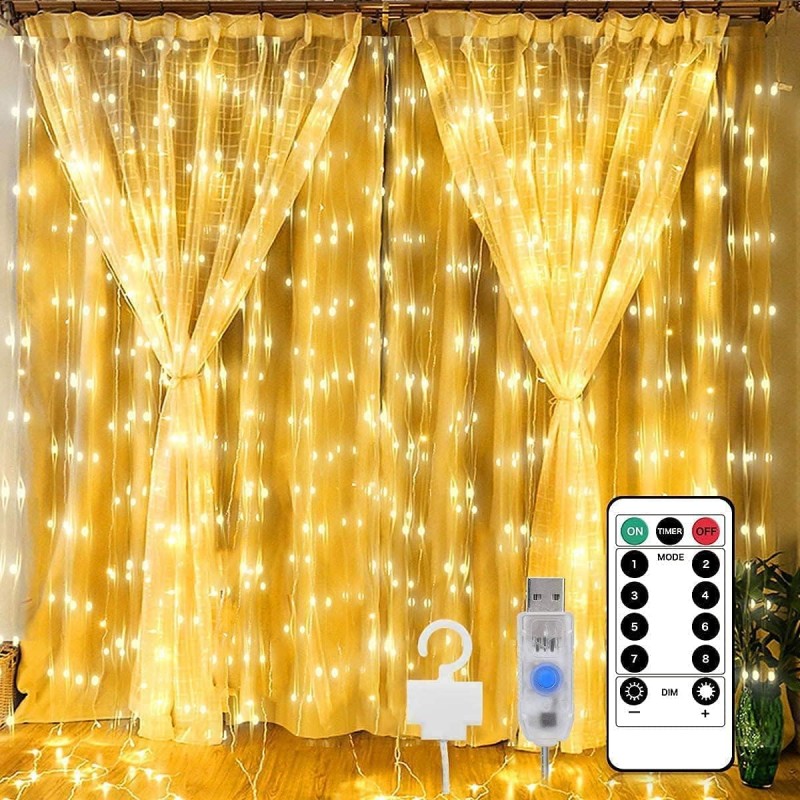 Anivia (2 Pièces) Rideau Lumineux Led 3x3m 300 LEDs USB Guirlande Lumineuse Rideau avec 8 Modèles Lumineux pour Décoration de