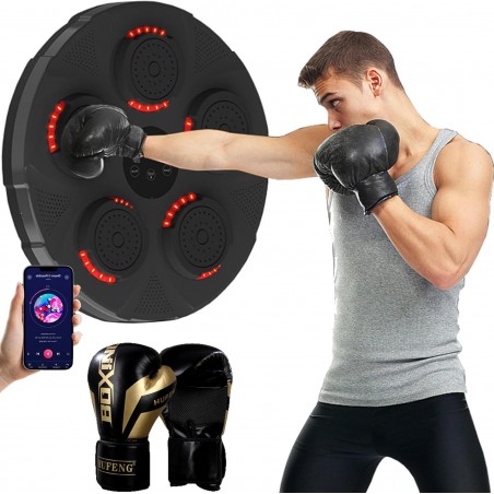 Machine de Boxe Musicale avec Gants, Cible Murale de Boxe Électronique Rechargeable Smart Boxing Reaction Target Machine de Boxe