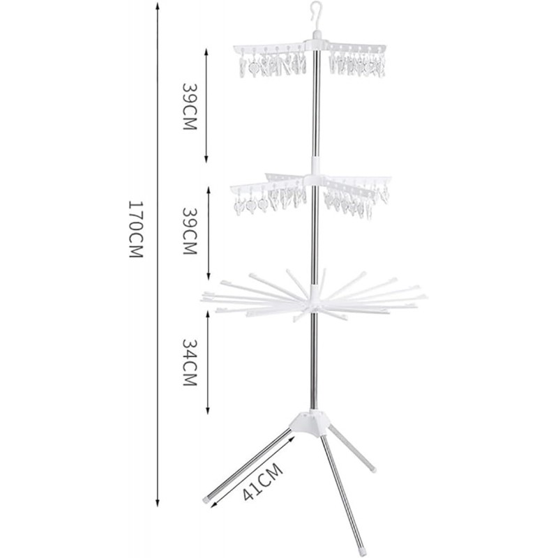 Trépied pliable portable à 3 niveaux avec bras rotatifs – Design coupe-vent, peu encombrant, fixation à clipser – 24 clips pour