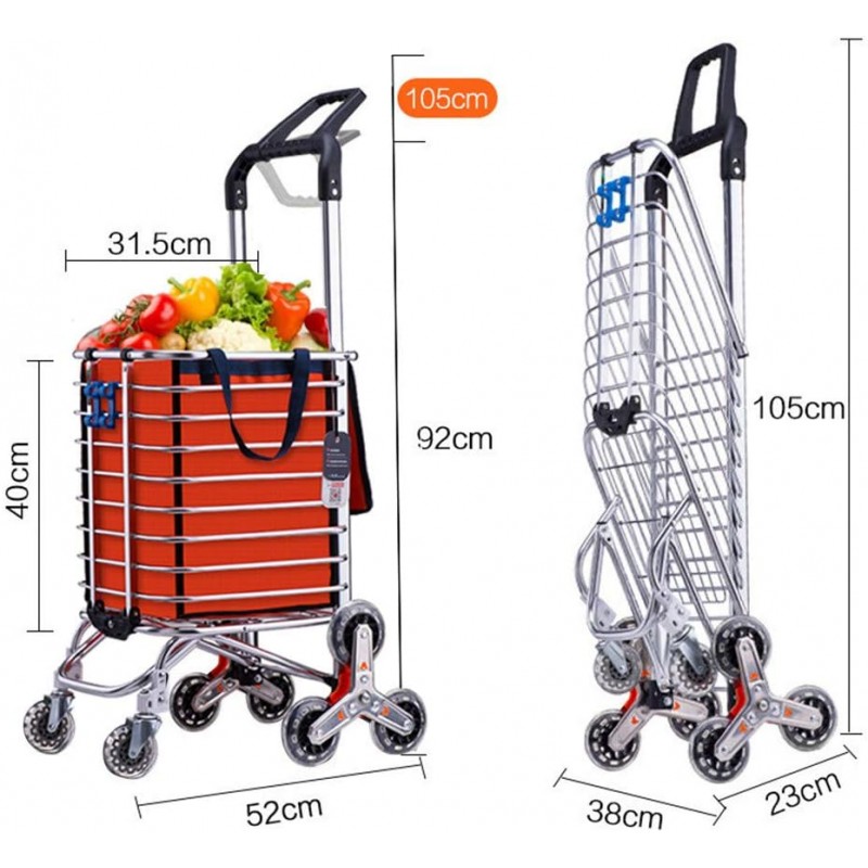 Chariot De Magasinage, Chariot Pliable - Capacité De Chargement De 35 Kg, Poignée Rotative, Panier à Provisions En Aluminium