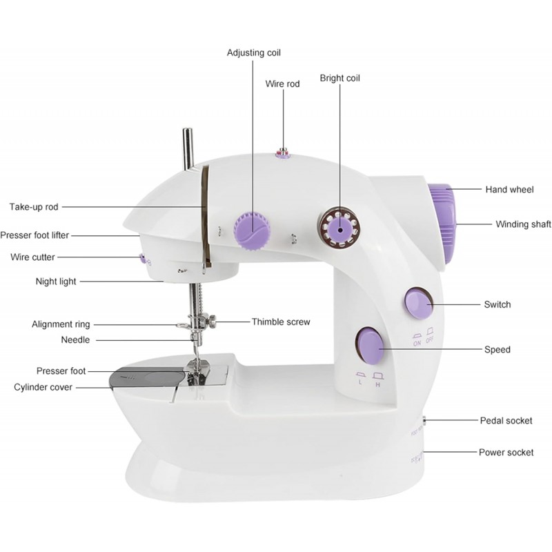 Machine à Coudre électronique, Mini Machine à Coudre Portable, avec Pédale, Semi-automatique, Fil unique-Aiguille double-Machine