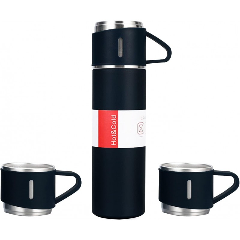 HUIOP Tasse de Voyage à café, Bouteille Isotherme 500L avec 2 Tasses supplémentaires Tasse de Voyage à café en Acier Inoxydable