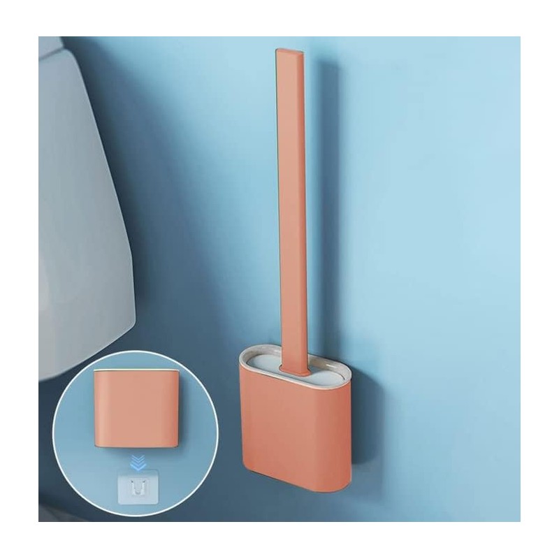 Ensemble brosse WC en silicone et support de salle de bain, manche en plastique TPR antidérapant et poils en silicone souple,