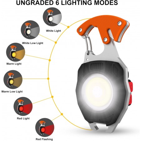 T-SUN Lot de 4 mini lampes de travail LED portables avec porte-clés 7 modes 800 lumens rechargeables avec décapsuleur, base