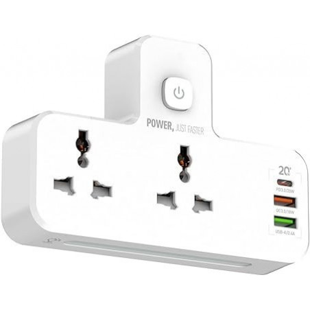 Wall-mounted power strip with 3 USB charging ports